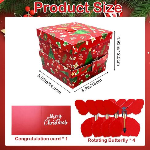 Timisea Christmas Explosion Box,Butterfly Christmas Surprise Gift Box,Surprise Box,Contains Four Flying Butterflies,Suitable for Party Supplies in Saudi Arabia