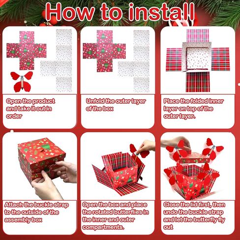 Timisea Christmas Explosion Box,Butterfly Christmas Surprise Gift Box,Surprise Box,Contains Four Flying Butterflies,Suitable for Party Supplies in Saudi Arabia