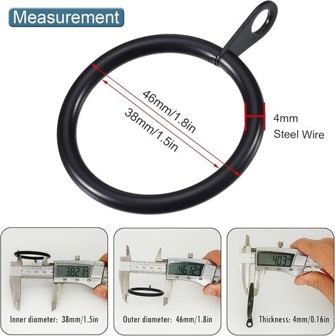 20 pcs Metal Curtain Rings with Eyelet, 1-1/2 inch Inner Diameter,Fits Up to 1-1/4 Inch Rod, Black in Kuwait