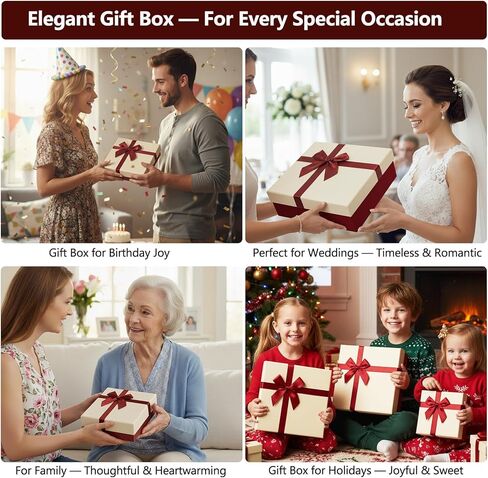 صندوق هدايا Giftilious للهدايا - مجموعة من 4 صناديق هدايا أنيقة مع أغطية، لمسة نهائية فاخرة وشريط من الساتان، صندوق هدايا مثالي لعيد الميلاد، جاهز للهدايا - لا يتطلب تجميعًا in Kuwait