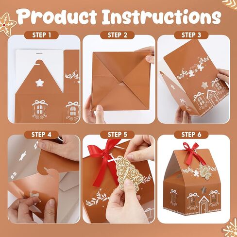 20 Pcs Large Christmas Gift Treat Boxes Gingerbread House Gift Boxes Bulk Wrapping Paper for Treats Candy Desserts Fancy Cookie Goodie Bakery Packaging Party Favors, 6.5 x 6.5 x 9.1 Inches in Saudi Arabia