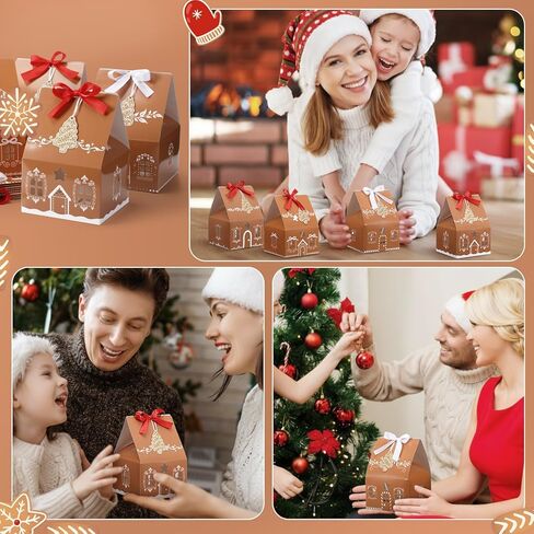 20 Pcs Large Christmas Gift Treat Boxes Gingerbread House Gift Boxes Bulk Wrapping Paper for Treats Candy Desserts Fancy Cookie Goodie Bakery Packaging Party Favors, 6.5 x 6.5 x 9.1 Inches in Saudi Arabia