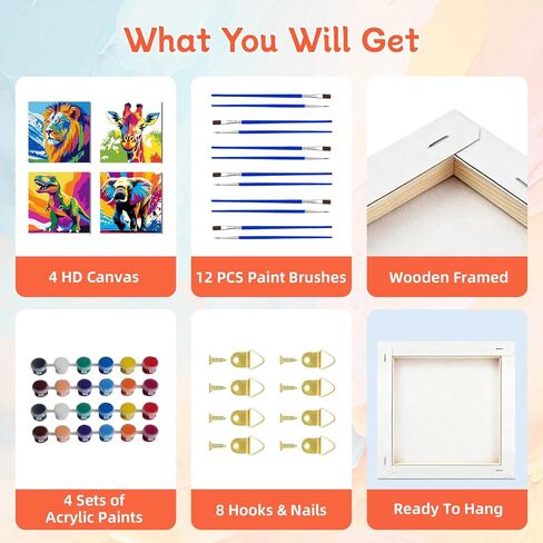 4 عبوات من مجموعات الطلاء بالأرقام للمناظر الطبيعية للبالغين والأطفال المبتدئين، مجموعات الطلاء بالأرقام سهلة التأطير للبالغين على قماش مؤطر خشبي، لوحة ألوان أكريليك DIY حسب الرقم لهدية ديكور المنزل مقاس 8 × 8 بوصة in Kuwait