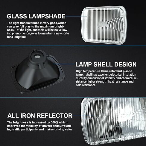 7x5 Inch Crystal Glass Housing Headlight, Headlamp Glass Transparent Lampshade, Compatible with H4 H6054, 2PCS in Saudi Arabia