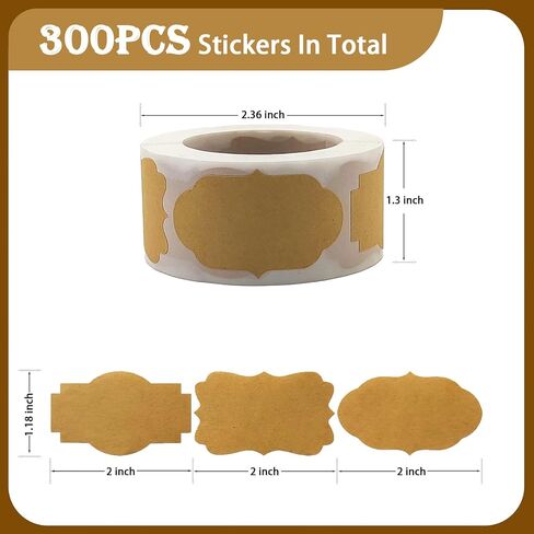 300pcs Kraft Gift Labels Stickers Tags, Handmade Christmas Labels Sticky Blank Present Labels for Canning Jars (Classic) in Saudi Arabia