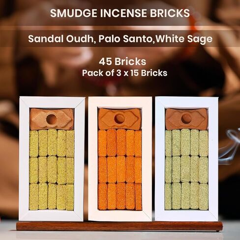Smudge Incense Bricks - Palo Santo, White Sage, Sandal Oudh - 45 Bricks (Pack of 3) in Saudi Arabia