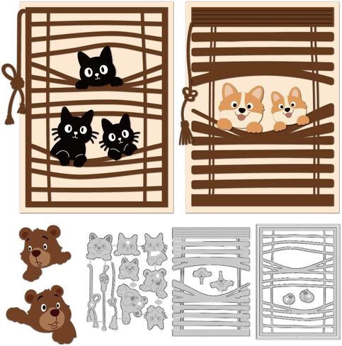 Blinds Animals Cutting Dies Cats Bears Dogs Card Making Die Stencil Carbon Steel Die Cuts Card Scrapbooking Embossing Template Dies for Greeting Cards Paper Craft Album Invitation Decor in Saudi Arabia