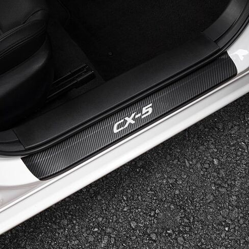 LEXLEY For MAZDA 2013-2025 CX-5 Carbon Fiber Style Leather Door Sill Protector Anti-Dirty Scuff Plate Cover Guard Sills Protector Trim,Welcome Pedal Protect 4PCS-SLIVER in Saudi Arabia