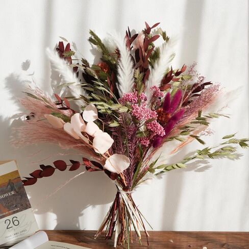 MUYEJI Natural Dried Flower Bouquet Mix Bouquet | Protea Repens, Hydrangea, Eucalyptus, Palm, Millet, Limonium, Pampas Grass, Floral Arrangements for Home Wedding Decor in Kuwait