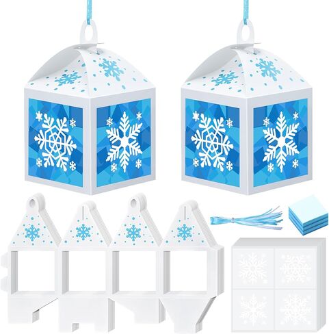 Yaomiao 12 Sets Snowman Crafts Winter Tissue Paper Crafts Kits Make Your Own Winter Lanterns Hanging Ornaments for Holiday Xmas Tree Christmas Decoration in Kuwait