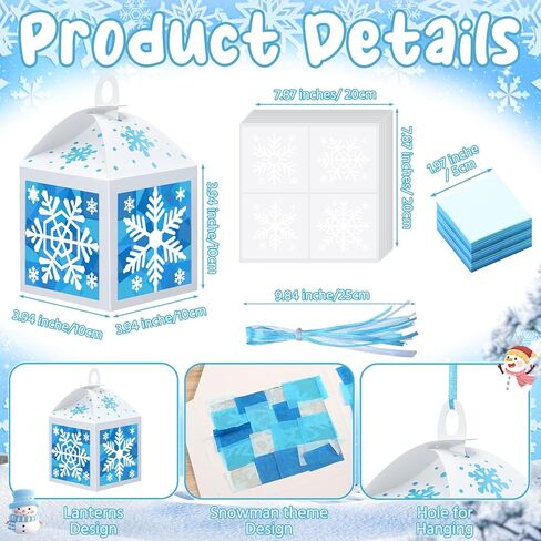 Yaomiao 12 Sets Snowman Crafts Winter Tissue Paper Crafts Kits Make Your Own Winter Lanterns Hanging Ornaments for Holiday Xmas Tree Christmas Decoration in Kuwait