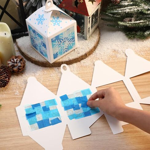 Yaomiao 12 Sets Snowman Crafts Winter Tissue Paper Crafts Kits Make Your Own Winter Lanterns Hanging Ornaments for Holiday Xmas Tree Christmas Decoration in Kuwait