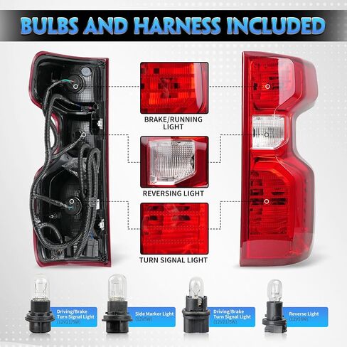 Halogen Tail Light Assembly Pair for 2019-2023 Chevy Silverado 1500 2500HD 3500HD - Driver & Passenger Side Taillights with Bulb Harness, Rear Brake Lamp in Saudi Arabia