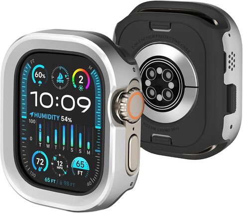 2 in 1 Metal Rugged Case for Apple Watch Ultra 3/2/1 Case 49mm, Aluminum Shockproof Protective Bumper with TPU Back Cover, Raised Edge Screen Protection, Black in Kuwait