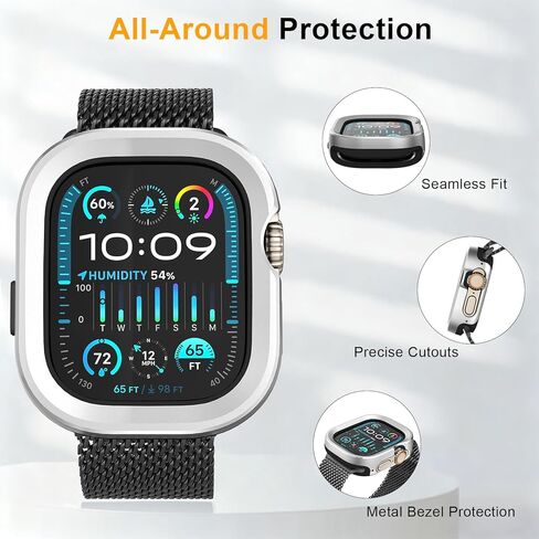 2 in 1 Metal Rugged Case for Apple Watch Ultra 3/2/1 Case 49mm, Aluminum Shockproof Protective Bumper with TPU Back Cover, Raised Edge Screen Protection, Black in Kuwait