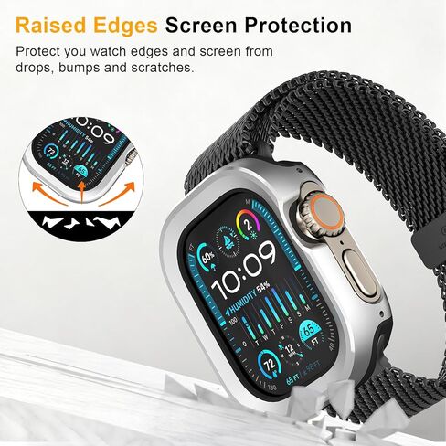 2 in 1 Metal Rugged Case for Apple Watch Ultra 3/2/1 Case 49mm, Aluminum Shockproof Protective Bumper with TPU Back Cover, Raised Edge Screen Protection, Black in Kuwait