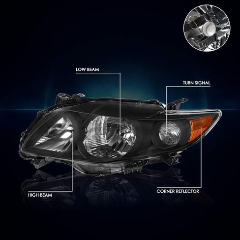 مجموعة المصابيح الأمامية PM PERFORMOTOR متوافقة مع تويوتا كورولا 2009 2010، قطعتان من المصابيح الأمامية مع زاوية كهرمانية سوداء اللون in Kuwait