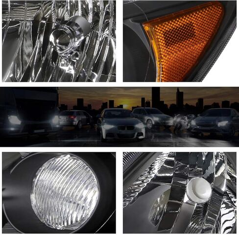 مجموعة المصابيح الأمامية PM PERFORMOTOR متوافقة مع تويوتا كورولا 2009 2010، قطعتان من المصابيح الأمامية مع زاوية كهرمانية سوداء اللون in Kuwait