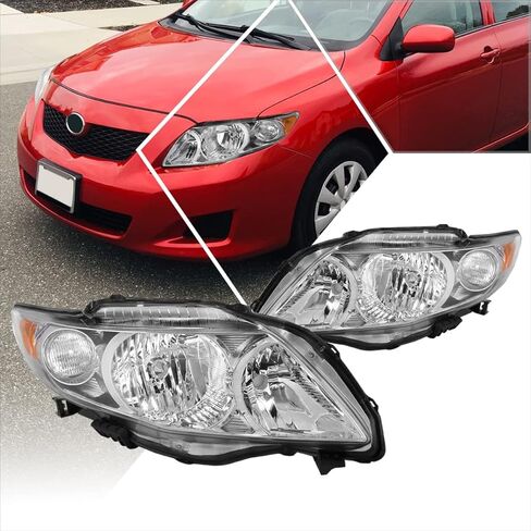 PM PERFORMOTOR Headlights Assembly Compatible with 2009 2010 Toyota Corolla, 2Pcs Headlamps with Black Housing Amber Corner in Saudi Arabia