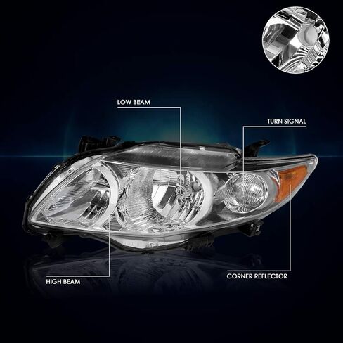 PM PERFORMOTOR Headlights Assembly Compatible with 2009 2010 Toyota Corolla, 2Pcs Headlamps with Black Housing Amber Corner in Saudi Arabia