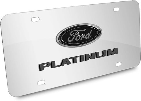 صورة iPick لشعار Ford Platinum 3D باللون الرمادي الداكن على لوحة ترخيص من الفولاذ المقاوم للصدأ من الكروم المرآة - مرخصة رسميًا in Saudi Arabia