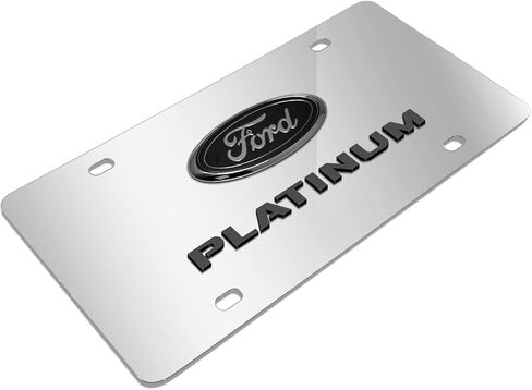صورة iPick لشعار Ford Platinum 3D باللون الرمادي الداكن على لوحة ترخيص من الفولاذ المقاوم للصدأ من الكروم المرآة - مرخصة رسميًا in Saudi Arabia