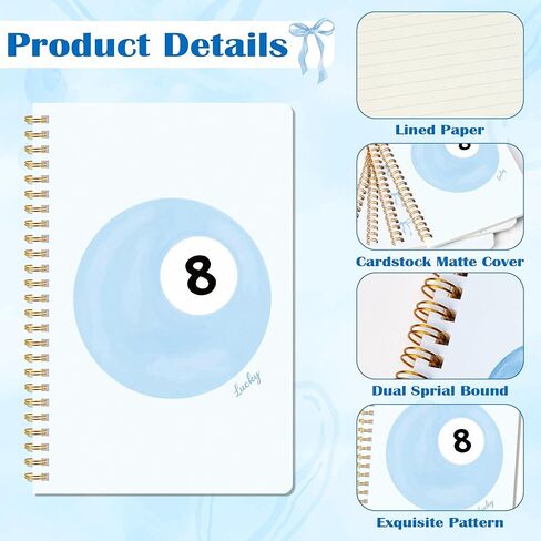 CNhoqc Blue Bow Spiral Notebooks - 8Pcs A5 Size Blue Watercolor Coquette Bow Cherry Notebooks, Hardcover Spiral Binding College Ruled Lined Pages for Gift Journal School Students Work Office Supplies in Saudi Arabia