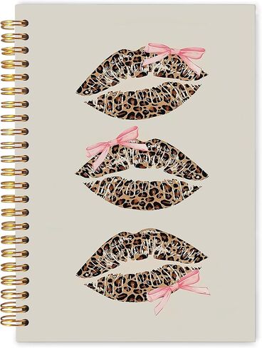 Coquette Pink Bow Leopard Lips Spiral Notebook Journal 5.5x8.3, Trendy Preppy Cheetah Print Journal, Leopard Gifts for Women, Cheetah Office Supplies in Saudi Arabia