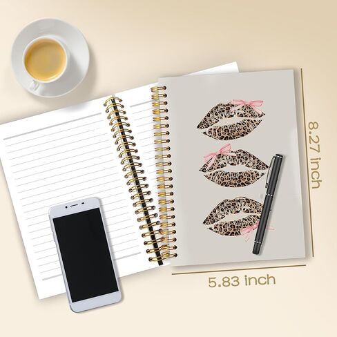 Coquette Pink Bow Leopard Lips Spiral Notebook Journal 5.5x8.3, Trendy Preppy Cheetah Print Journal, Leopard Gifts for Women, Cheetah Office Supplies in Saudi Arabia