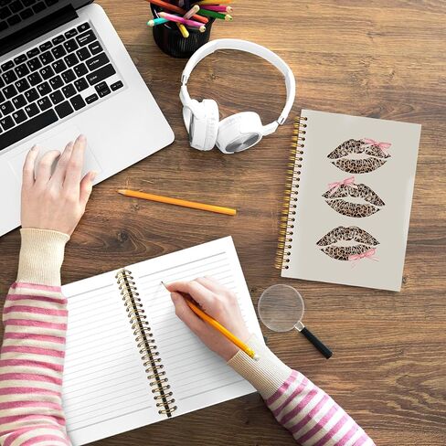Coquette Pink Bow Leopard Lips Spiral Notebook Journal 5.5x8.3, Trendy Preppy Cheetah Print Journal, Leopard Gifts for Women, Cheetah Office Supplies in Saudi Arabia