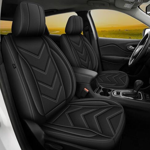 أغطية مقاعد AOMSAZTO مناسبة تمامًا لسيارة Jeep Cherokee 2014-2023 2026 أغطية مقاعد السيارة مجموعة كاملة من أغطية مقاعد السيارات الجلدية المقاومة للماء (5 مقاعد، أسود) in Kuwait