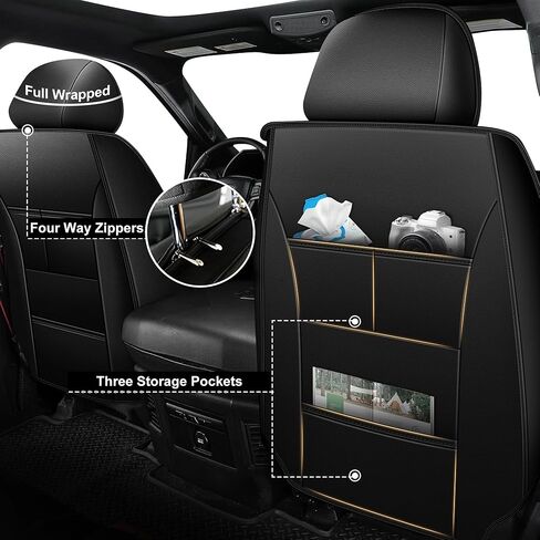 أغطية مقاعد AOMSAZTO مناسبة تمامًا لسيارة Jeep Cherokee 2014-2023 2026 أغطية مقاعد السيارة مجموعة كاملة من أغطية مقاعد السيارات الجلدية المقاومة للماء (5 مقاعد، أسود) in Kuwait