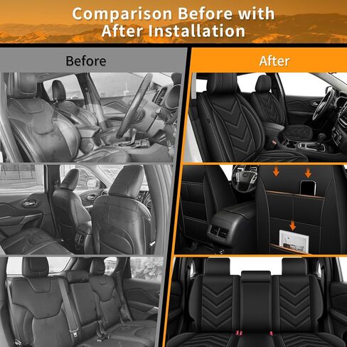 أغطية مقاعد AOMSAZTO مناسبة تمامًا لسيارة Jeep Cherokee 2014-2023 2026 أغطية مقاعد السيارة مجموعة كاملة من أغطية مقاعد السيارات الجلدية المقاومة للماء (5 مقاعد، أسود) in Kuwait