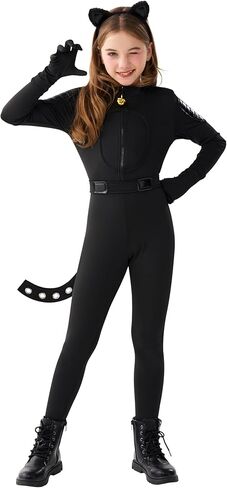 Spooktacular Creations Black Cat Costume for Girls, Kids Cat Outfit Set with Tail, Child Halloween Costume for Cosplay Party in Saudi Arabia