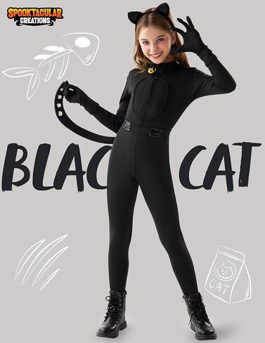 Spooktacular Creations Black Cat Costume for Girls, Kids Cat Outfit Set with Tail, Child Halloween Costume for Cosplay Party in Saudi Arabia