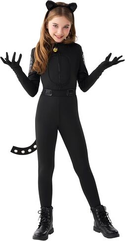 Spooktacular Creations Black Cat Costume for Girls, Kids Cat Outfit Set with Tail, Child Halloween Costume for Cosplay Party in Saudi Arabia