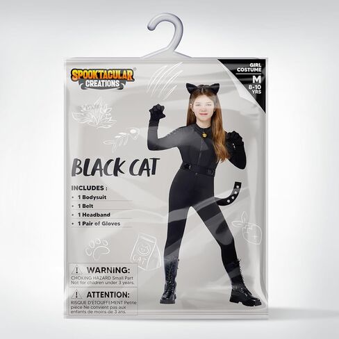 Spooktacular Creations Black Cat Costume for Girls, Kids Cat Outfit Set with Tail, Child Halloween Costume for Cosplay Party in Saudi Arabia