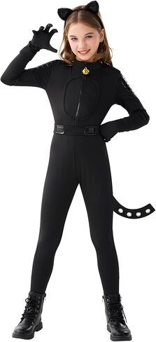 Spooktacular Creations Black Cat Costume for Girls, Kids Cat Outfit Set with Tail, Child Halloween Costume for Cosplay Party in Saudi Arabia