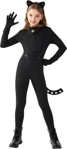 Spooktacular Creations Black Cat Costume for Girls, Kids Cat Outfit Set with Tail, Child Halloween Costume for Cosplay Party in Saudi Arabia