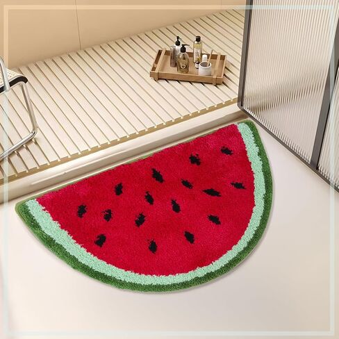 Baby Playtime Cozy Watermelon Cute Fruits Half Round Shaped Bedroom Bathroom Doorway Kitchen Floor Rug Carpet Water Absorption Non-Slip mat for Kid's Room (40x60CM) in Kuwait