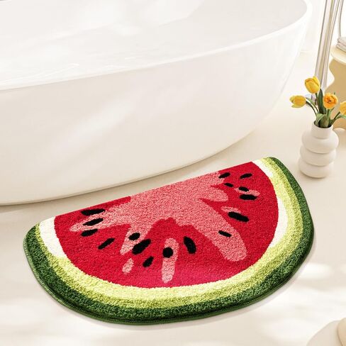 Baby Playtime Cozy Watermelon Cute Fruits Half Round Shaped Bedroom Bathroom Doorway Kitchen Floor Rug Carpet Water Absorption Non-Slip mat for Kid's Room (40x60CM) in Kuwait