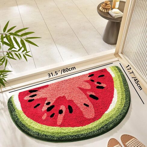 Baby Playtime Cozy Watermelon Cute Fruits Half Round Shaped Bedroom Bathroom Doorway Kitchen Floor Rug Carpet Water Absorption Non-Slip mat for Kid's Room (40x60CM) in Kuwait