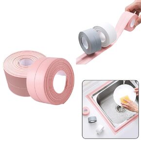 2 Roll Caulk Strip Tape, Self-Adhesive Waterproof Caulking Sealing Tape for Kitchen Countertop Sink Toilet Bathroom Bathtub Floor Wall Edge Sealing Strip 1.5 Inch x 10.5 Feet,Pink