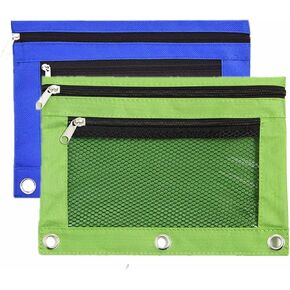 BeeSpring 3 Ring Binder قلم رصاص الحقيبة شبكة الموثق قلم رصاص الحقيبة مع جيب مزدوج نافذة واضحة سستة حالة حقيبة مستحضرات التجميل أكياس قلم رصاص للماء للوازم المكتب (2 جهاز كمبيوتر شخصى، الياقوت الأزرق والأخضر) in Kuwait