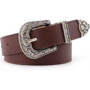 QIQILUXI Western Belt for Women Men Cowboys Cowgirls Carving Buckles Belts for Jeans Pants
