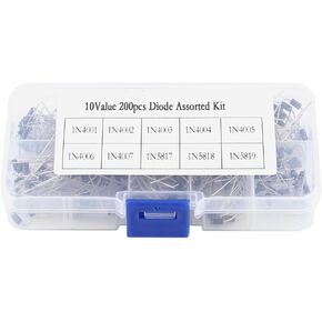 200Pcs 10 Value Rectifier Diode Assorted Kit, Electronic Rectifying Diodes with Clear Storage Box, 1N4001~1N5819