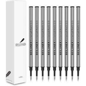 0.5mm Replaceable Refills Compatible for BEILUNER Luxury Wooden Ballpoint Pen Writing Set, Black Ink, Direct Insertion - 9 Pack