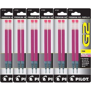 Value Pack of 6 - Pilot G2 Gel Ink Refills for Rolling Ball Pen, Fine Point, Pink (77253)