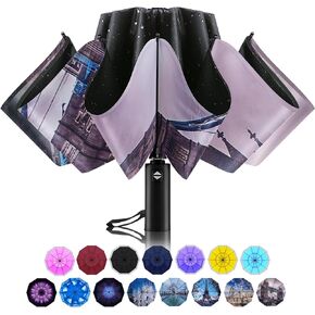 Trenovo Inverted umbrella, Windproof Travel Umbrella with Reflective Stripe, Reverse Compact Umbrella with Double Vented Canopy, Folding Portable Umbrella, Auto-open & Close Upside Down Umbrella