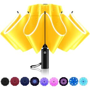 Trenovo Inverted umbrella, Windproof Travel Umbrella with Reflective Stripe, Reverse Compact Umbrella with Double Vented Canopy, Folding Portable Umbrella, Auto-open & Close Upside Down Umbrella